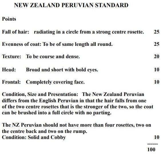 New Zealand Peruvian Cavy Breed Show Standard
