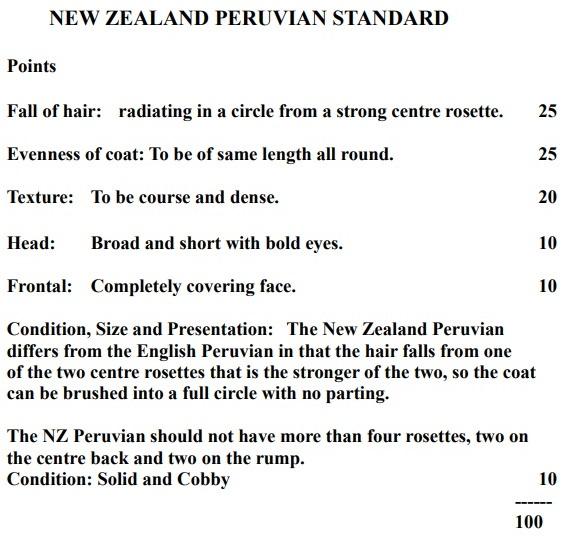 New Zealand Peruvian Cavy Show Standards NZCJA